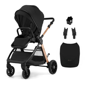 Coche de paseo VESTO 2 de Kinderkraft negra: asiento reversible, plegado compacto con una sola mano, ruedas todo terreno, capota XL y accesorios. Vista pincipal.