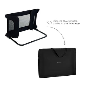Barrera de cama plegable Kinderkraft GUARD & DREAM negra con bolsa de transporte incluida, fácil de guardar y transportar, alternativa a cuna de viaje