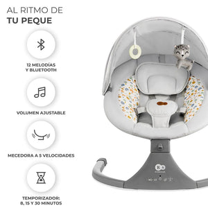 Mecedora eléctrica Kinderkraft LUMI 2 con 12 melodías y Bluetooth, volumen ajustable, 5 velocidades de balanceo y temporizador de 8, 15 o 30 minutos