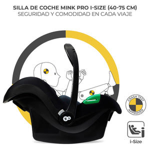 Silla de auto nido Kinderkraft MINK PRO i-Size en base MINK FX, certificada i-Size y Crash Test Approved, posición contramarcha para recién nacido