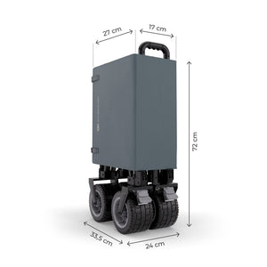 Carrito Kinderkraft ROLLSTER plegado con medidas: 72 cm de alto, 33,5 cm de largo y 27 cm de ancho, compacto para guardar y transportar