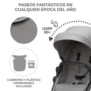 Coche de paseo Kinderkraft NEWLY con capota UPF50+ impermeable, cubrepiés y protector lluvia incluidos para paseos en cualquier época del año