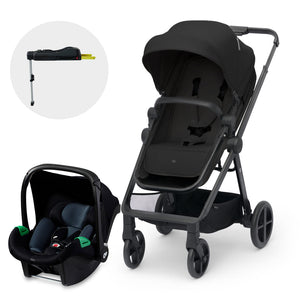 Travel system Kinderkraft NEWLY 4 en 1 en modo silla junto a silla nido MINK PRO i-Size y base ISOFIX MINK FX incluida, color negro