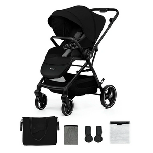Coche de paseo Kinderkraft YOXI negro con kit completo incluido: bolso para manillar, mosquitera, adaptadores travel system y protector lluvia impermeable