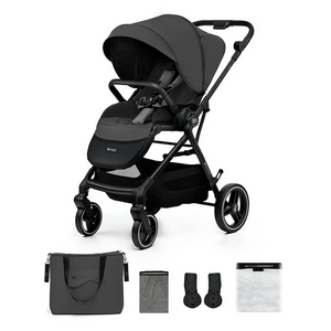 Coche de paseo Kinderkraft YOXI gris con kit completo incluido: bolso para manillar, mosquitera, adaptadores travel system y protector lluvia impermeable