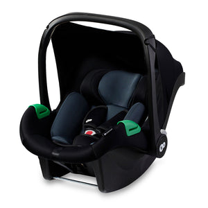 Interior de la silla de auto nido Kinderkraft MINK PRO i-Size negra con reposacabezas H-Guard, inserto recién nacido y arnés ajustable