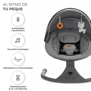 Mecedora eléctrica Kinderkraft LUMI 2 con 12 melodías y Bluetooth, volumen ajustable, 5 velocidades de balanceo y temporizador de 8, 15 o 30 minutos