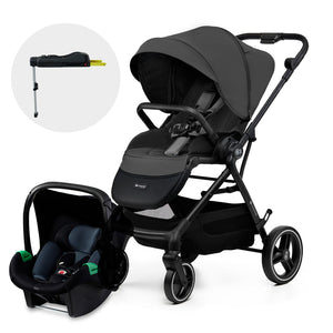 Travel system Kinderkraft YOXI gris con silla nido Mink Pro y base ISOFIX incluidos, adaptadores para silla de auto compatibles, todo en un solo sistema desde recién nacido