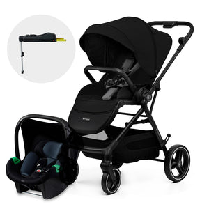 Travel system Kinderkraft YOXI negro con silla nido Mink Pro y base ISOFIX incluidos, adaptadores para silla de auto compatibles, todo en un solo sistema desde recién nacido