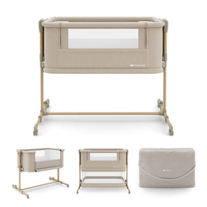 Cuna 3 en 1 NESTE GROW 2 de Kinderkraft beige: cuna colecho para bebé, cuna y cuna para niños mayores. Ajustable en 5 niveles de altura y 2 de inclinación, plegable y resistente, con 2 ruedas con bloqueo. De RN a 2 años. Diferentes vistas.