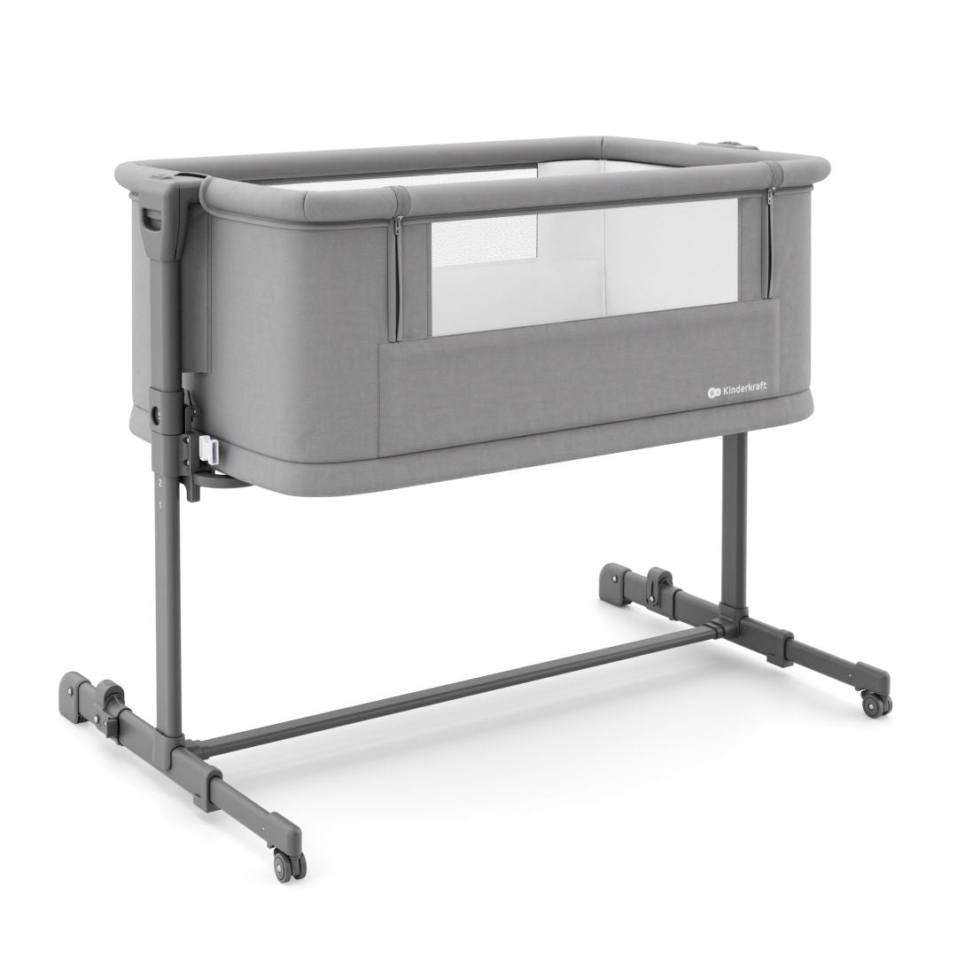 Cuna 3 en 1 NESTE GROW 2 de Kinderkraft gris: cuna colecho para bebé, cuna y cuna para niños mayores. Ajustable en 5 niveles de altura y 2 de inclinación, plegable y resistente, con 2 ruedas con bloqueo. De RN a 2 años. Vista principal.