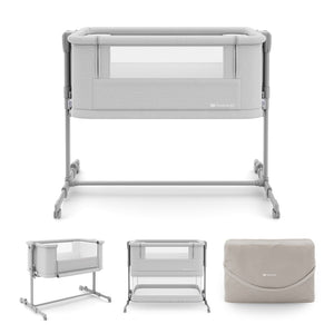 Cuna 3 en 1 NESTE GROW 2 de Kinderkraft gris claro: cuna colecho para bebé, cuna y cuna para niños mayores. Ajustable en 5 niveles de altura y 2 de inclinación, plegable y resistente, con 2 ruedas con bloqueo. De RN a 2 años. Diferentes vistas.