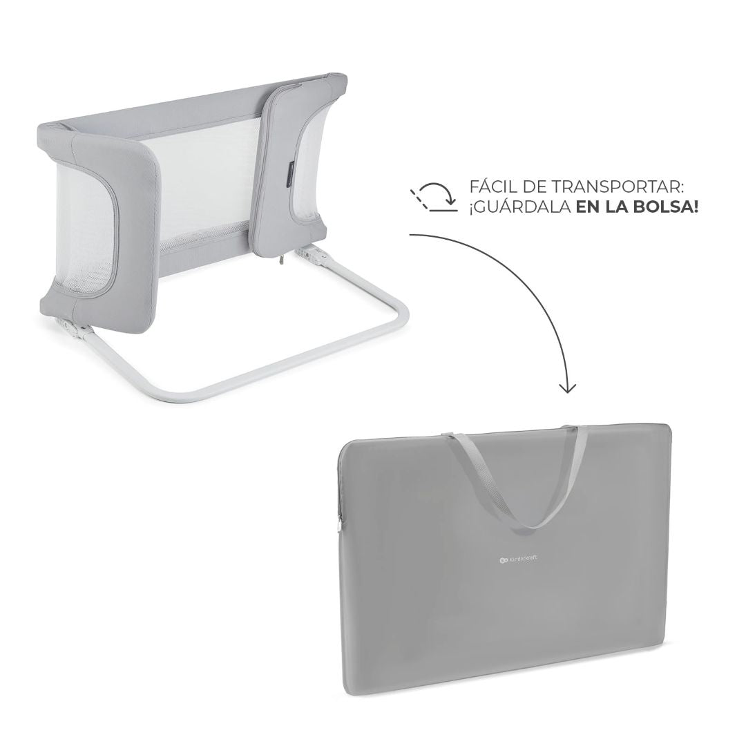 Barrera de cama plegable Kinderkraft GUARD & DREAM negra con bolsa de transporte incluida, fácil de guardar y transportar, alternativa a cuna de viaje