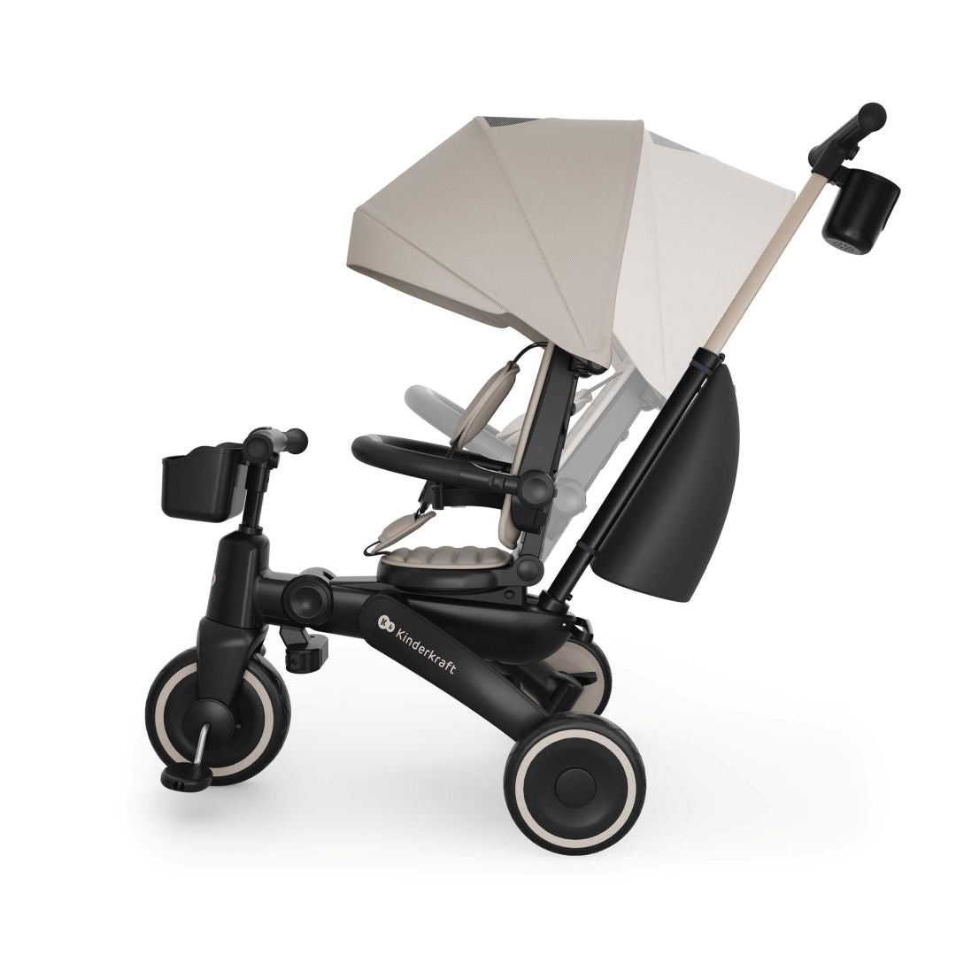 Triciclo evolutivo Kinderkraft JAZZ 3 beige 6 en 1 con asiento giratorio 360° en modo marcha adelante, asiento reclinable.