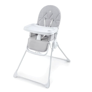 Silla de comer compacta Kinderkraft BINCI gris claro con bandeja ajustable, portavasos y arnés de 5 puntos