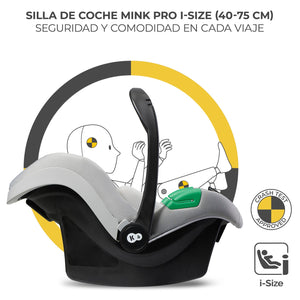 Silla de auto nido Kinderkraft MINK PRO i-Size en base MINK FX, certificada i-Size y Crash Test Approved, posición contramarcha para recién nacido