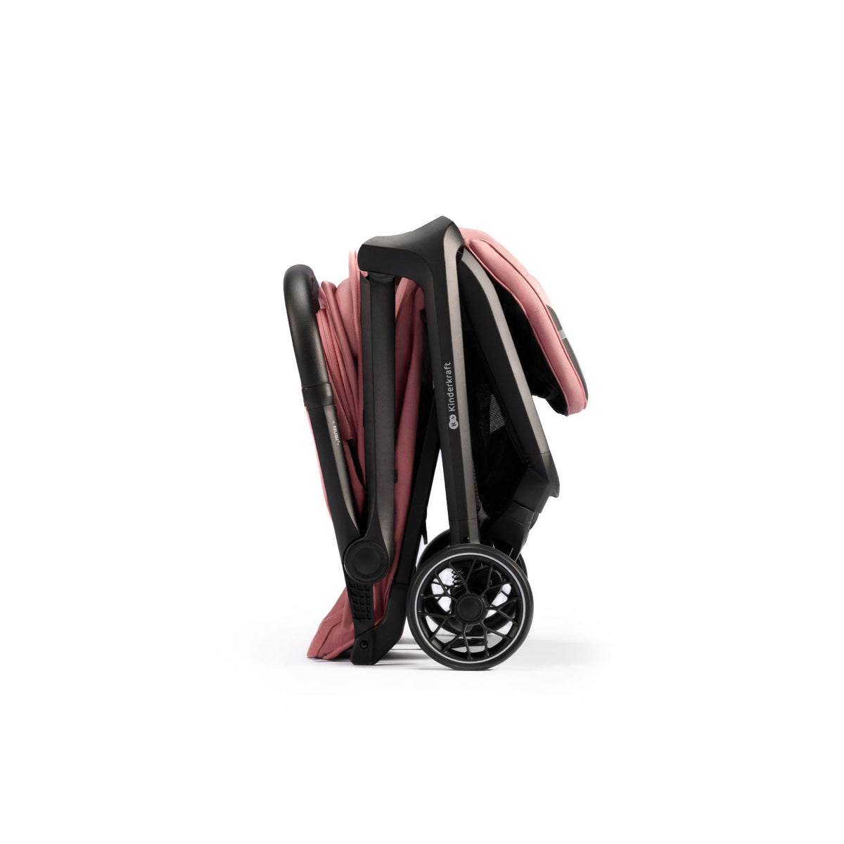 Coche de paseo Kinderkraft NUBI 2 rosa plegado de forma compacta con plegado automático, ideal para viajes y transporte