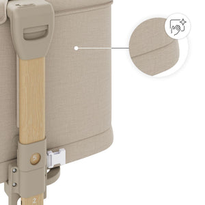 Cuna 3 en 1 NESTE GROW 2 de Kinderkraft beige: cuna colecho para bebé, cuna y cuna para niños mayores. Ajustable en 5 niveles de altura y 2 de inclinación, plegable y resistente, con 2 ruedas con bloqueo. De RN a 2 años. Vista detalle de la tela fácil de limpiar.
