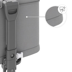 Cuna 3 en 1 NESTE GROW 2 de Kinderkraft gris: cuna colecho para bebé, cuna y cuna para niños mayores. Ajustable en 5 niveles de altura y 2 de inclinación, plegable y resistente, con 2 ruedas con bloqueo. De RN a 2 años. Vista detalle de la tela fácil de limpiar.