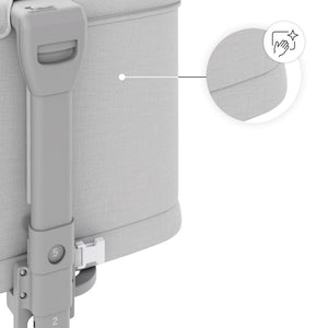 Cuna 3 en 1 NESTE GROW 2 de Kinderkraft gris claro: cuna colecho para bebé, cuna y cuna para niños mayores. Ajustable en 5 niveles de altura y 2 de inclinación, plegable y resistente, con 2 ruedas con bloqueo. De RN a 2 años. Vista detalle de la tela fácil de limpiar.