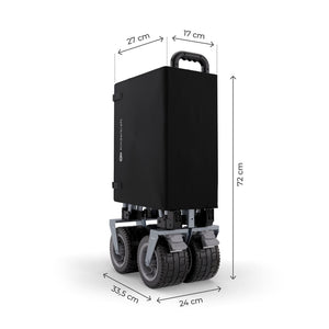 Carrito Kinderkraft ROLLSTER plegado con medidas: 72 cm de alto, 33,5 cm de largo y 27 cm de ancho, compacto para guardar y transportar