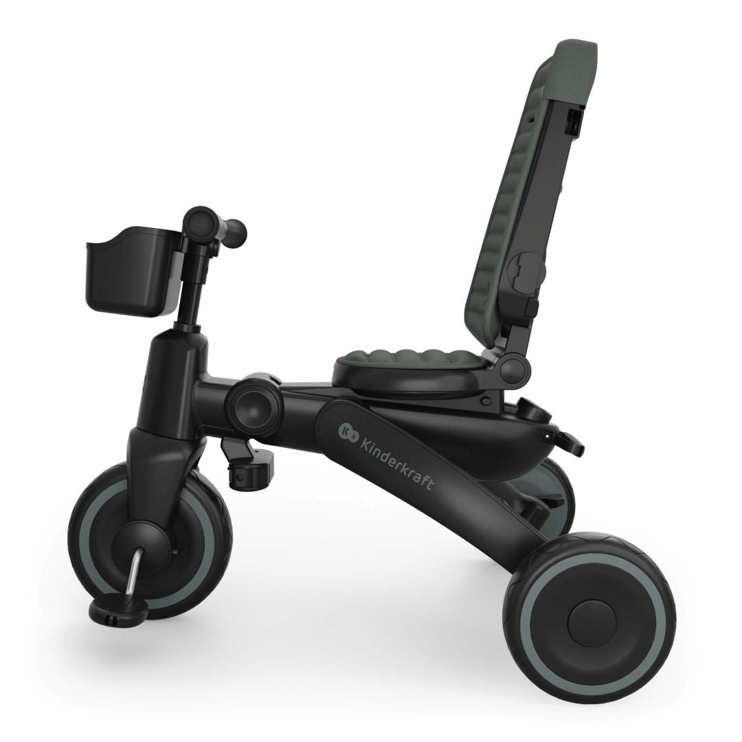 Triciclo evolutivo Kinderkraft JAZZ 3 verde 6 en 1 en modo triciclo con respaldo.