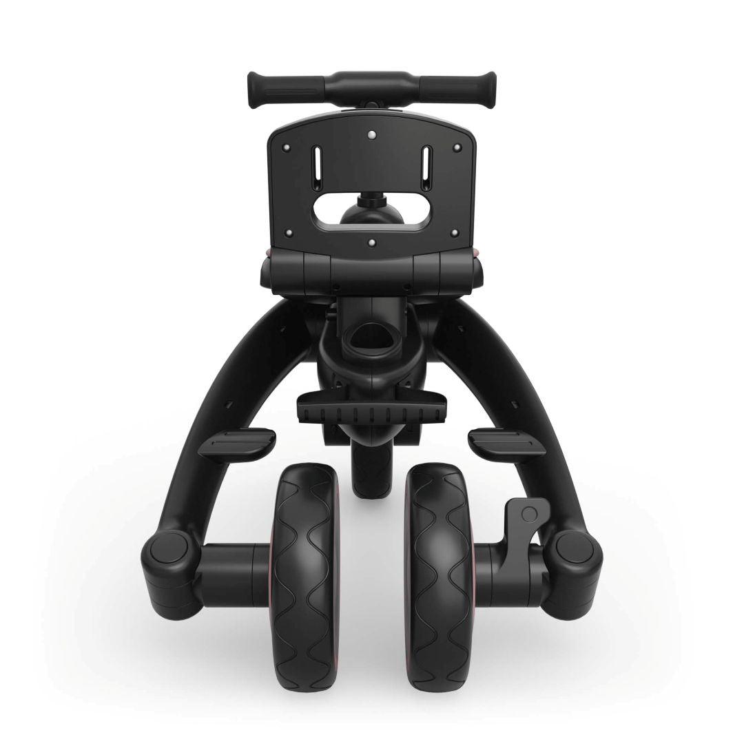 Triciclo evolutivo Kinderkraft JAZZ 3 rosa 6 en 1 en modo bicicleta de equilibrio, vista trasera.