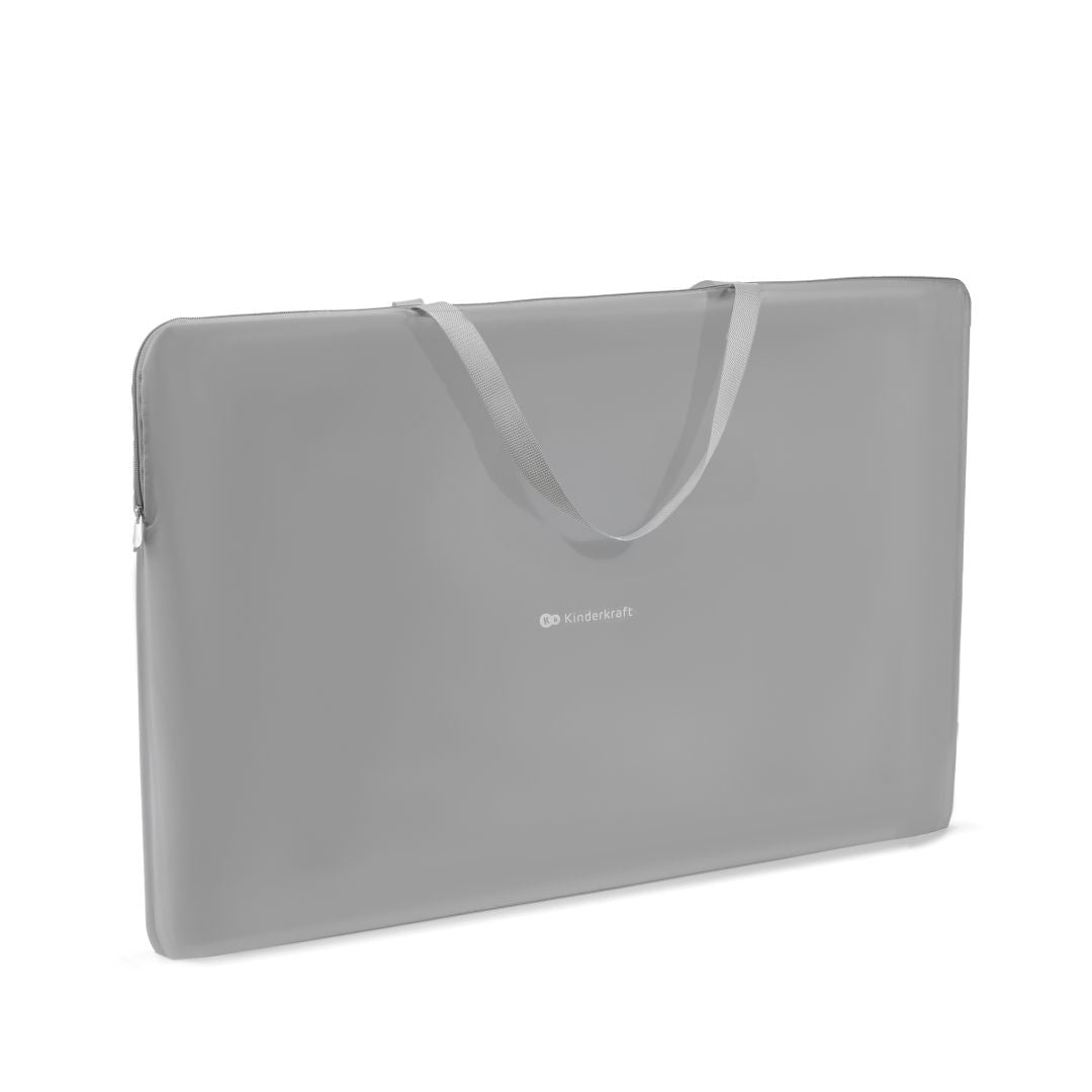 Bolsa de transporte incluida barrera de cama Kinderkraft GUARD & DREAM gris, 77x44x10 cm, con asa y cierre, ideal para viaje y almacenamiento