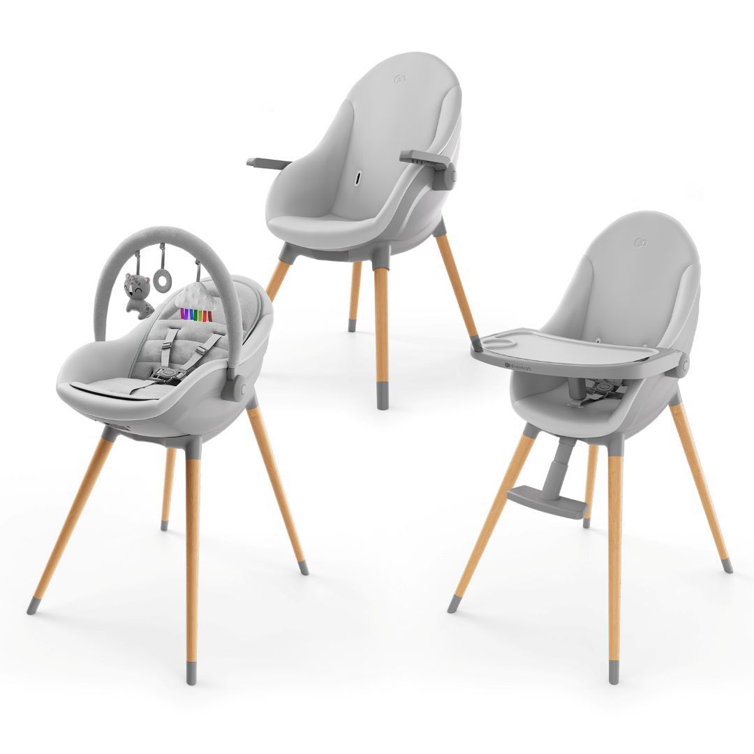 Silla de comer para bebé evolutiva 3 en 1 FINI UP de KINDERKRAFT gris: hamaca, silla de comer alta o baja, elegante, ajustable y cómoda. Bandeja ajustable y fácil de limpiar. De RN meses a 5 años. Vista principal.