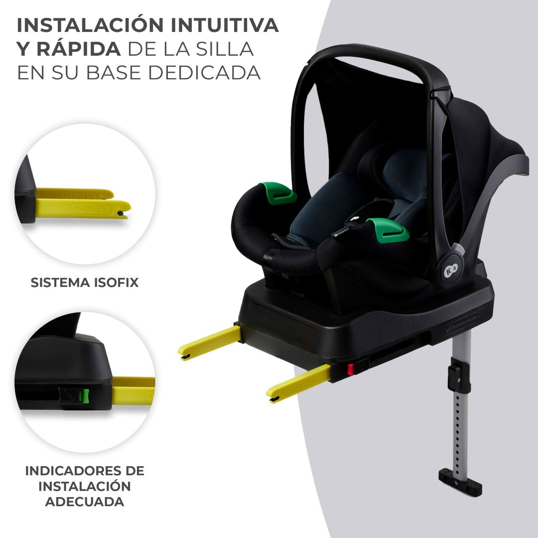 Silla nido Kinderkraft MINK PRO sobre base ISOFIX MINK FX con conectores amarillos e indicadores visuales de instalación correcta