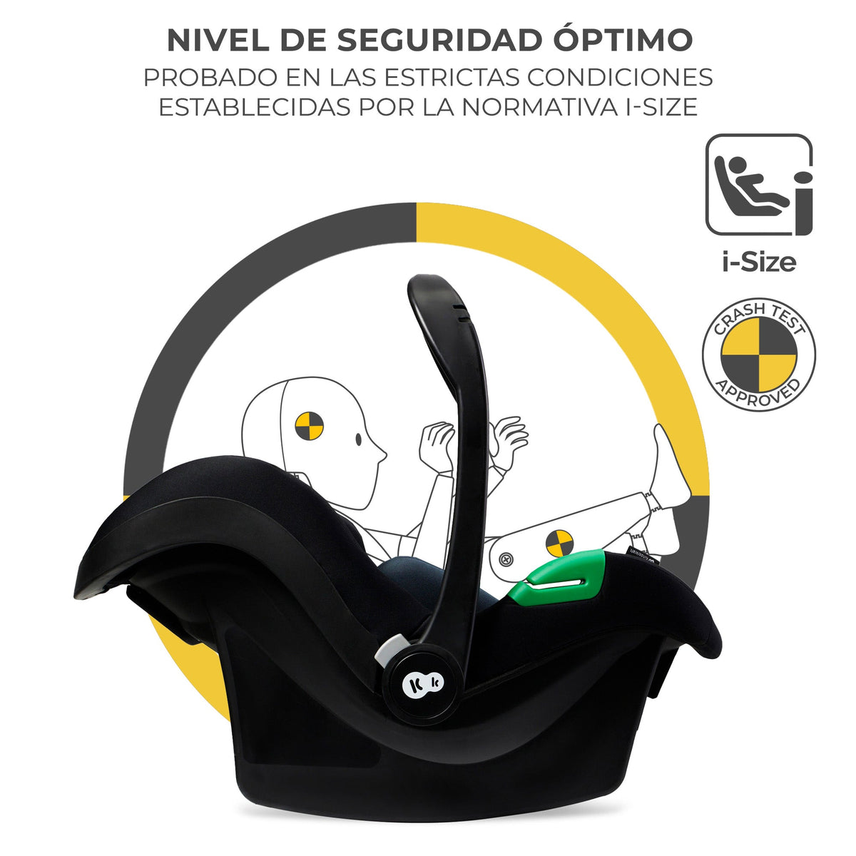 Silla de auto nido Kinderkraft MINK PRO i-Size en base MINK FX, certificada i-Size y Crash Test Approved, posición contramarcha para recién nacido