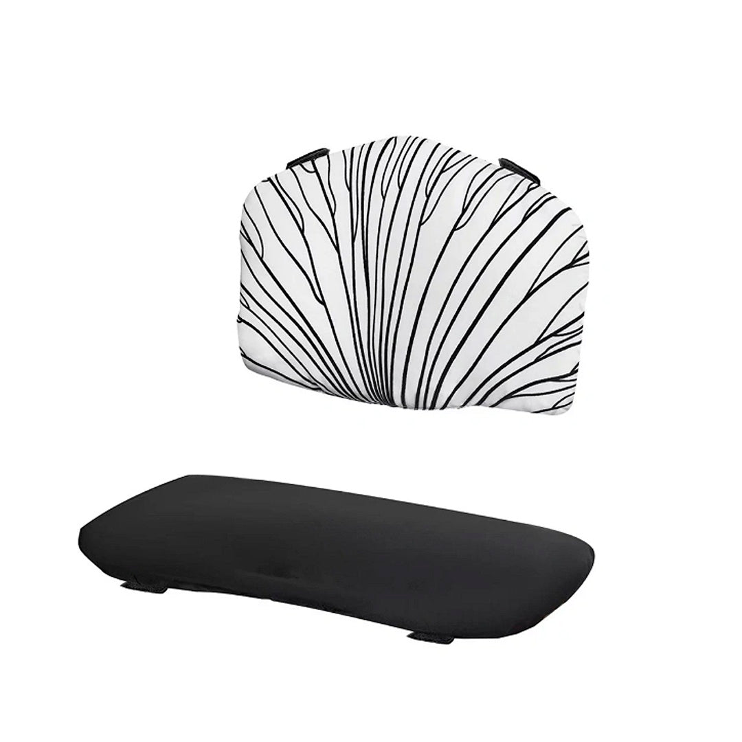 Set de 2 cojines: asiento + respaldo para silla de comer Enock, blanco negro. Vista lateral.