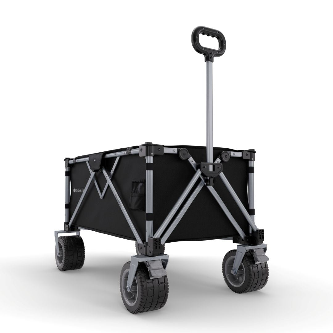 Carrito plegable Kinderkraft ROLLSTER en versión desplegada y plegada compacta, sistema de plegado rápido en un solo movimiento