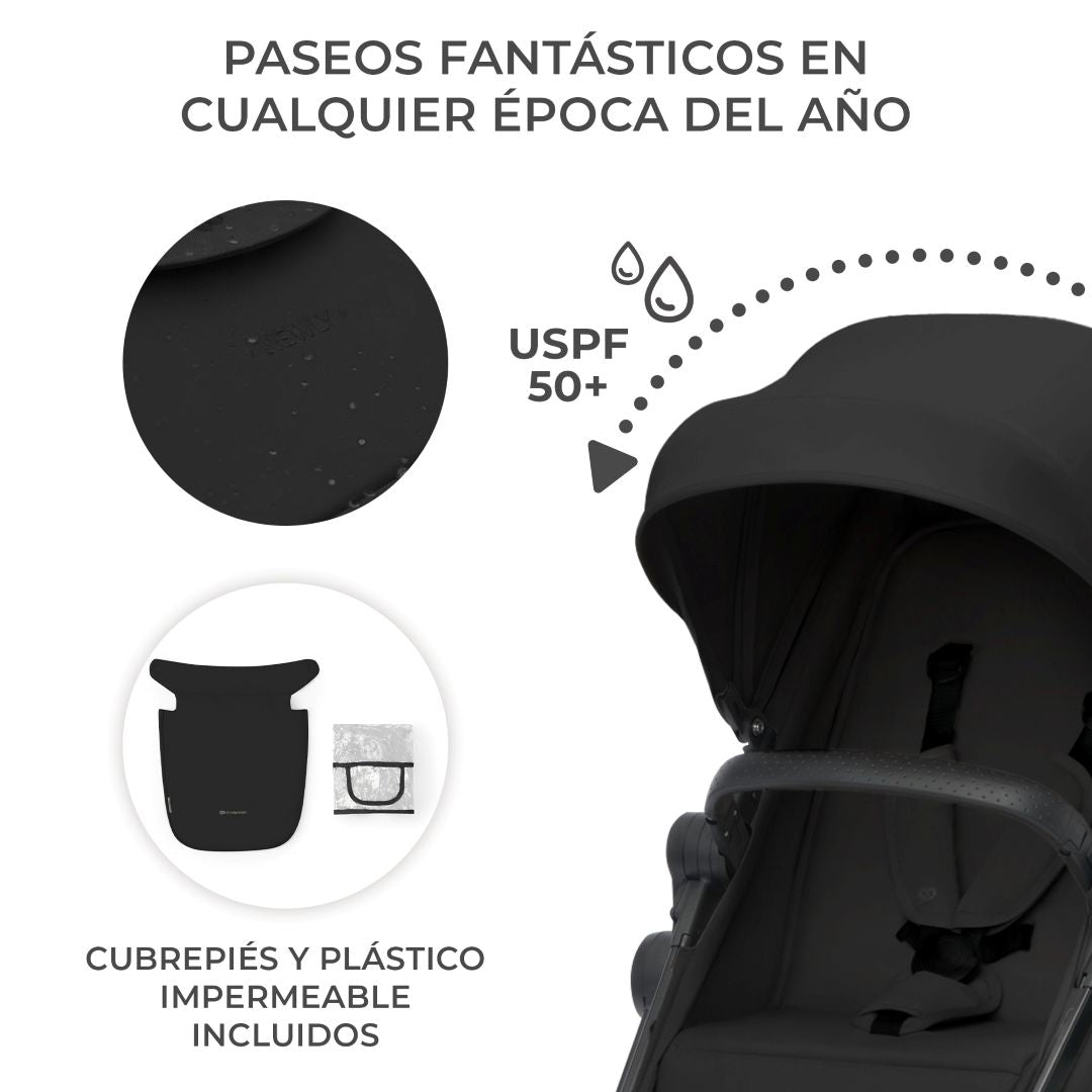 Coche Travel Suystem Kinderkraft NEWLY con capota UPF50+ impermeable, cubrepiés y protector lluvia incluidos para paseos en cualquier época del año