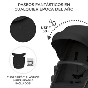 Coche Travel Suystem Kinderkraft NEWLY con capota UPF50+ impermeable, cubrepiés y protector lluvia incluidos para paseos en cualquier época del año