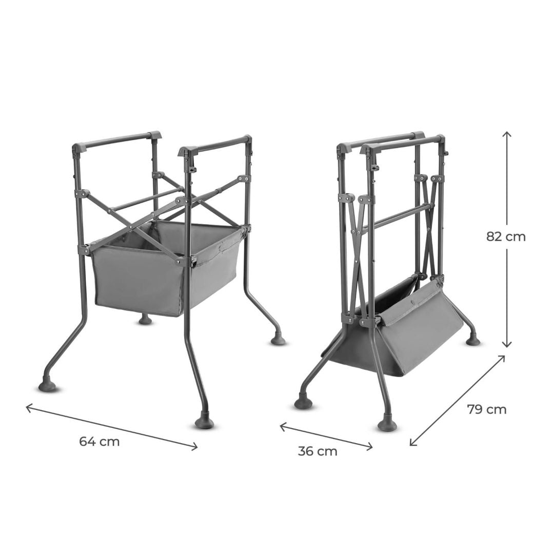 Estructura bañera Kinderkraft BUBBLY desplegada 64x82 cm y plegada 36x79 cm, estructura metálica gris con cesta y patas antideslizantes