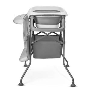 Bañera bebé Kinderkraft BUBBLY con mudador abatible lateral sobre estructura gris, configuración bañera y cambiador simultáneos, 5 en 1 