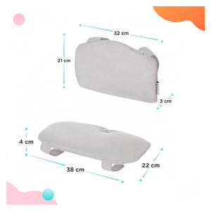 Set de 2 cojines: asiento + respaldo para silla de comer Enock, gris. Vista lateral con medidas.