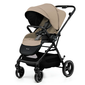 Coche de paseo urbano Kinderkraft YOXI beige, capota impermeable UPF50+ con ventanilla, arnés de 5 puntos, ruedas antipinchazos y respaldo regulable en 4 niveles