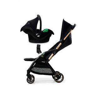 Travel system Kinderkraft APINO negro con silla nido MINK PRO i-Size y adaptador universal incluido para fijar la silla al chasis del coche