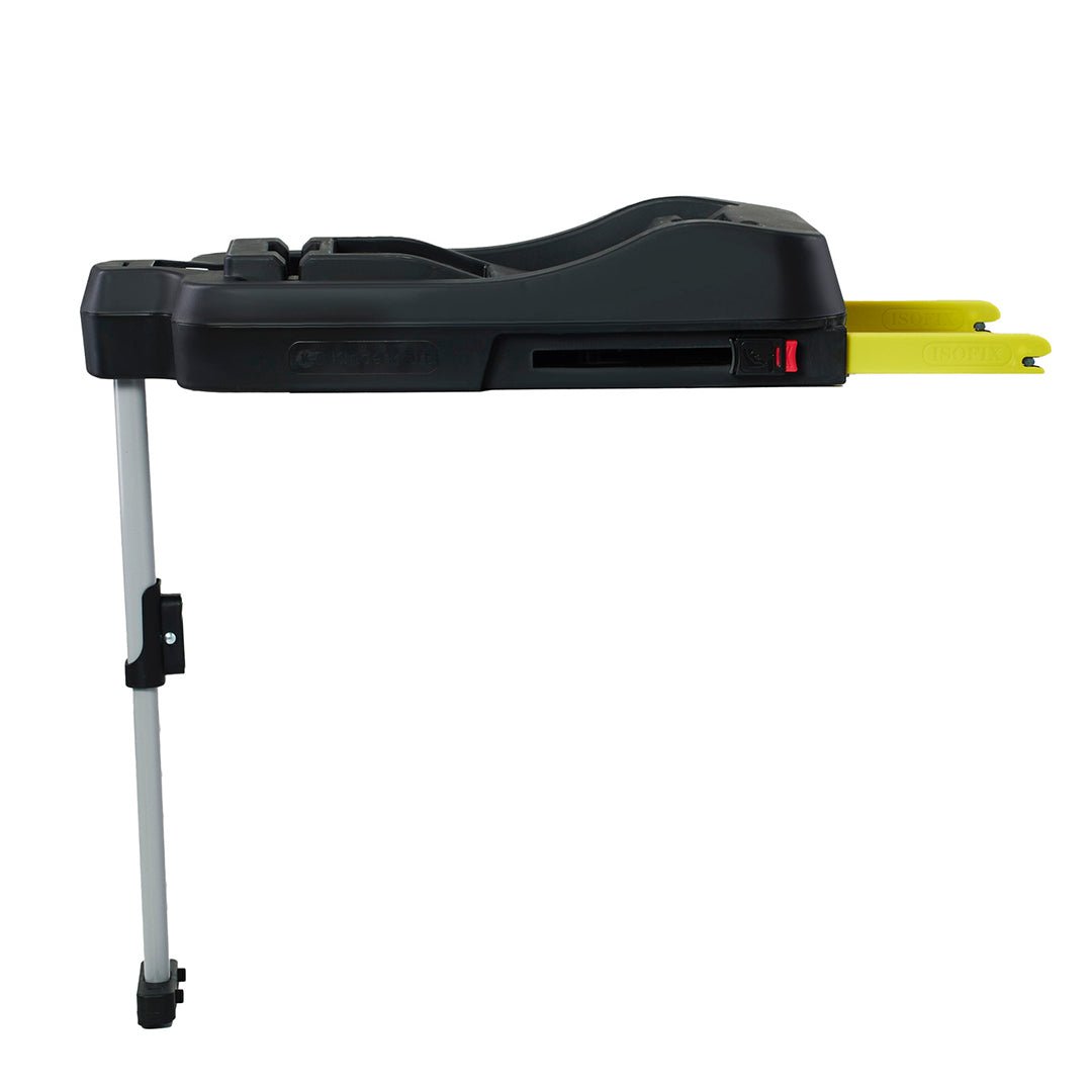 Base ISOFIX Kinderkraft MINK FX vista lateral con conectores amarillos y pata de apoyo regulable para silla nido MINK PRO
