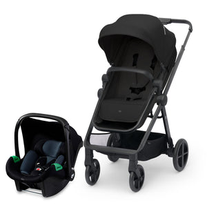 Travel system Kinderkraft NEWLY en modo silla junto a silla de auto nido MINK PRO i-Size, set completo para recién nacido color negro