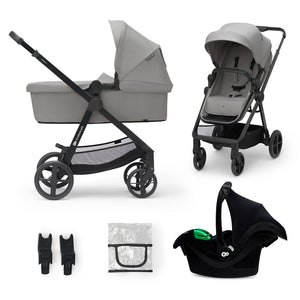 Set completo coche Travel System Kinderkraft NEWLY 3 en 1: moisés, silla, silla auto nido MINK PRO i-Size, adaptadores y protector lluvia