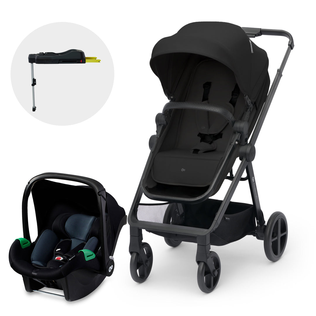 Travel system Kinderkraft NEWLY 4 en 1 en modo silla junto a silla nido MINK PRO i-Size y base ISOFIX MINK FX incluida, color negro