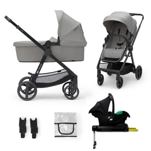 Set completo Kinderkraft Travel System NEWLY 4 en 1 negro: moisés, silla, silla nido MINK PRO i-Size con base ISOFIX MINK FX, adaptadores y protector lluvia