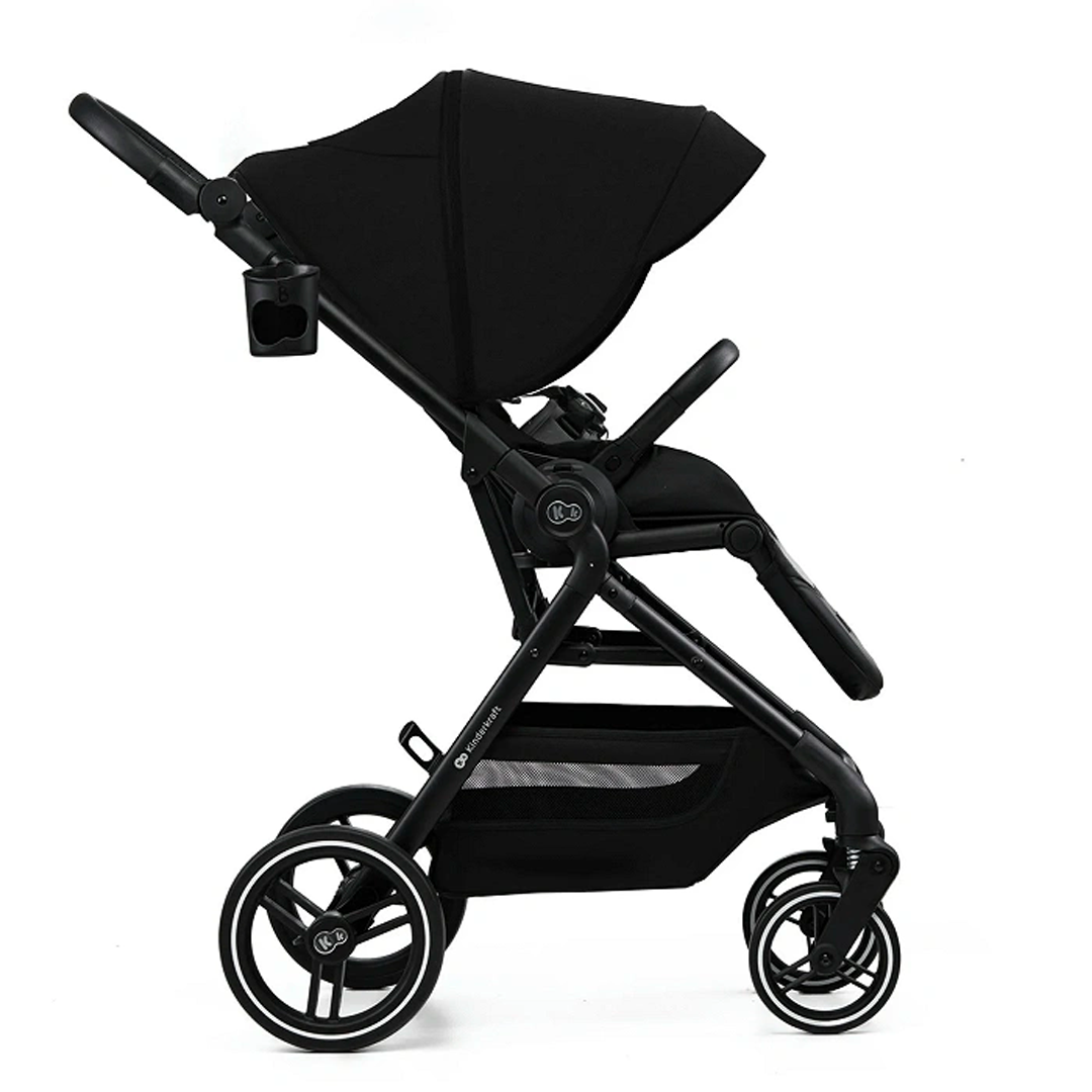 Coche de paseo urbano Kinderkraft YOXI negro, capota impermeable UPF50+ con ventanilla, arnés de 5 puntos, ruedas antipinchazos y respaldo regulable en 4 niveles