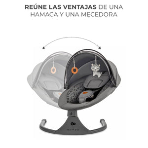 Mecedora eléctrica bebé Kinderkraft LUMI 2 gris oscuro, 2 en 1 hamaca y mecedora eléctrica con movimiento lateral y frontal, 5 velocidades de balanceo