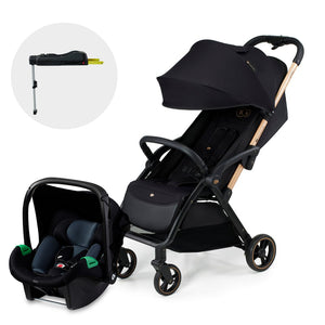 Travel system Kinderkraft APINO negro con silla nido MINK PRO i-Size y base ISOFIX MINK FX incluida, set completo para recién nacido